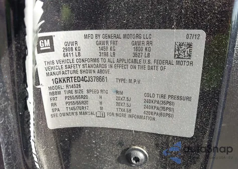 2012 GMC Acadia Denali from USA, damaged, VIN 1GKKRTED4CJ378661